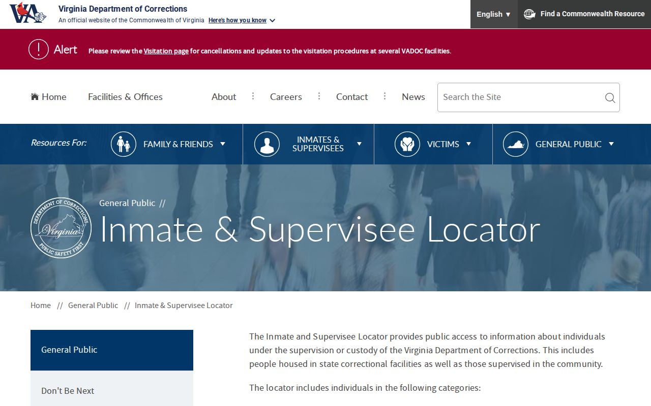 VADOC Cumberland County released inmate and supervisee locator