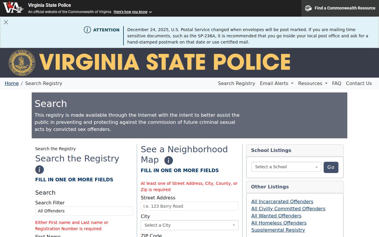 Virginia registry photo search limits for Cumberland County released-inmate mugshots