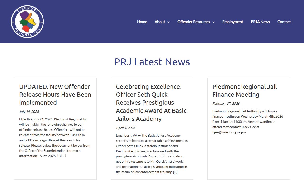 Piedmont Regional Jail release and reentry news source